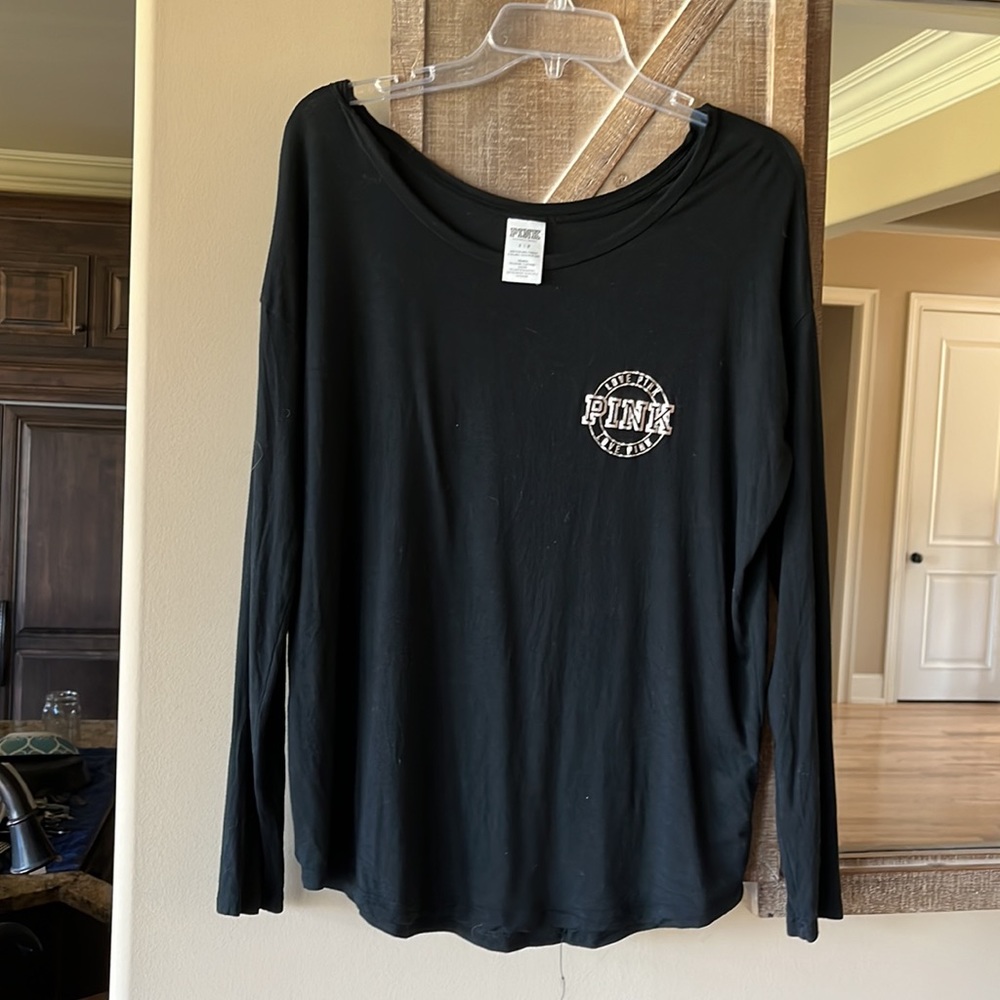 PINK Long Sleeve Black Knit Top Oversized Small Comfy Soft Shirt